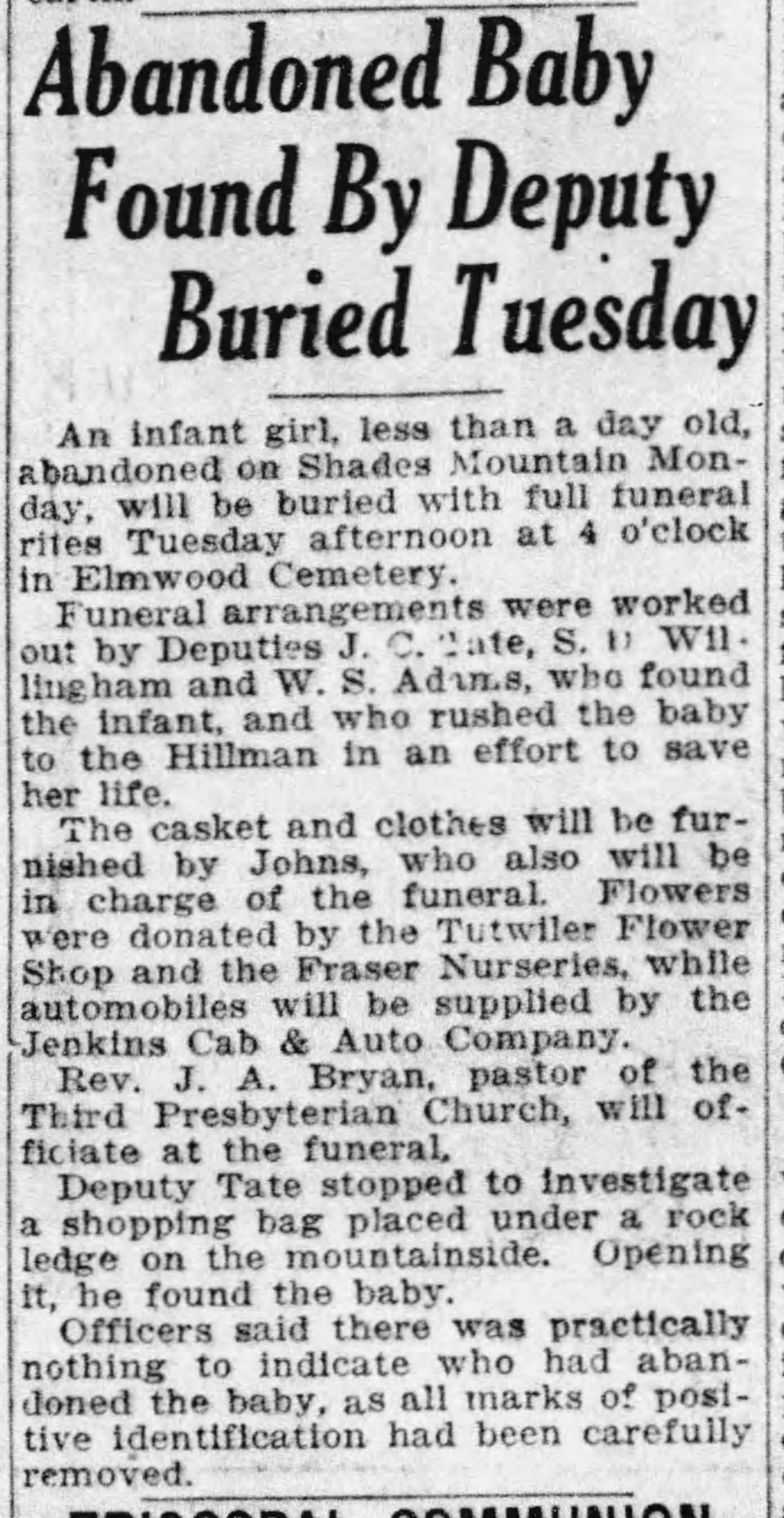 Abandoned Baby Found By Deputy Buried Tuesday